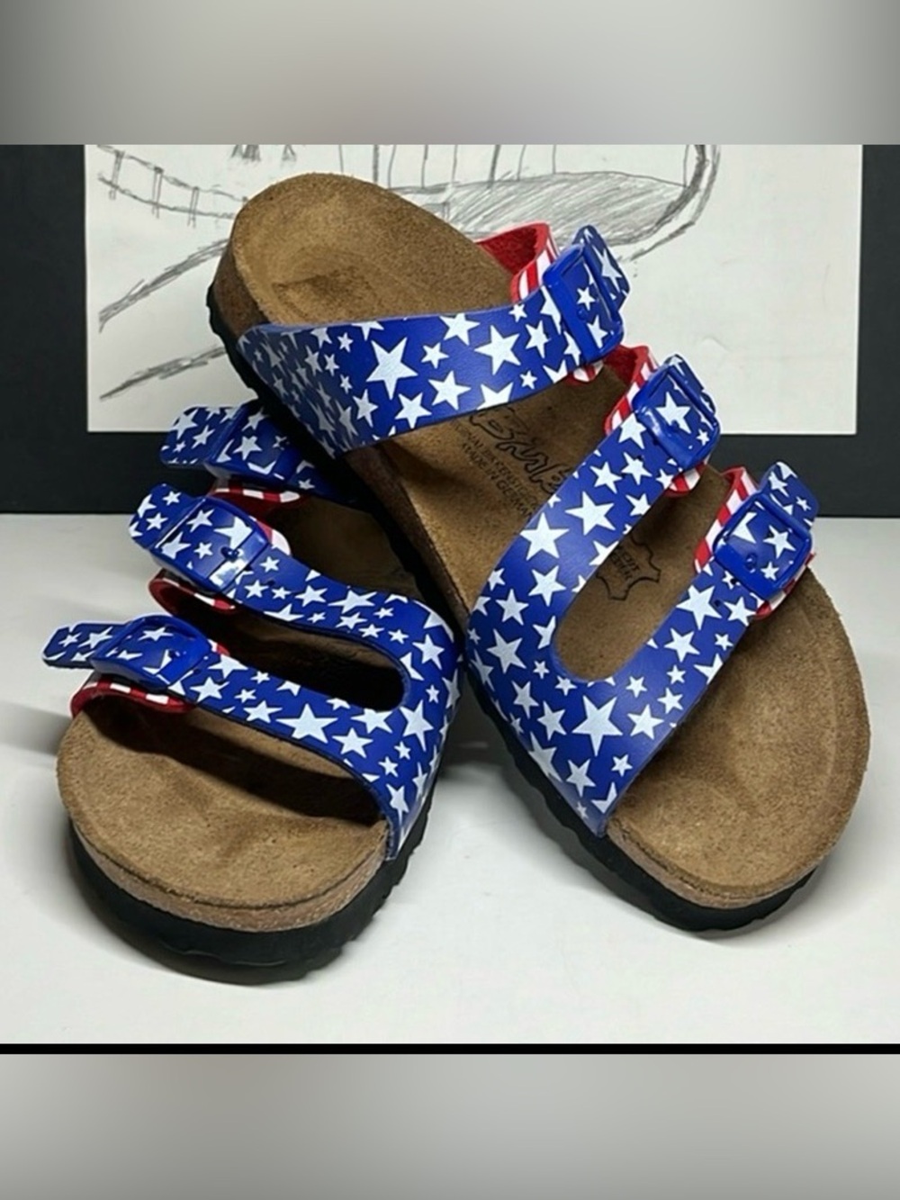 🩴 Birkenstock Birki's Sandals 3 Strap Stars & Stripes American Flag 🇺🇸 Size 36